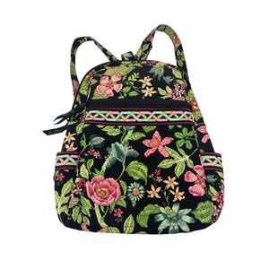 Vera Bradley Capri Melon Floral Quilted Cotton Mini Backpack Black Pink Green